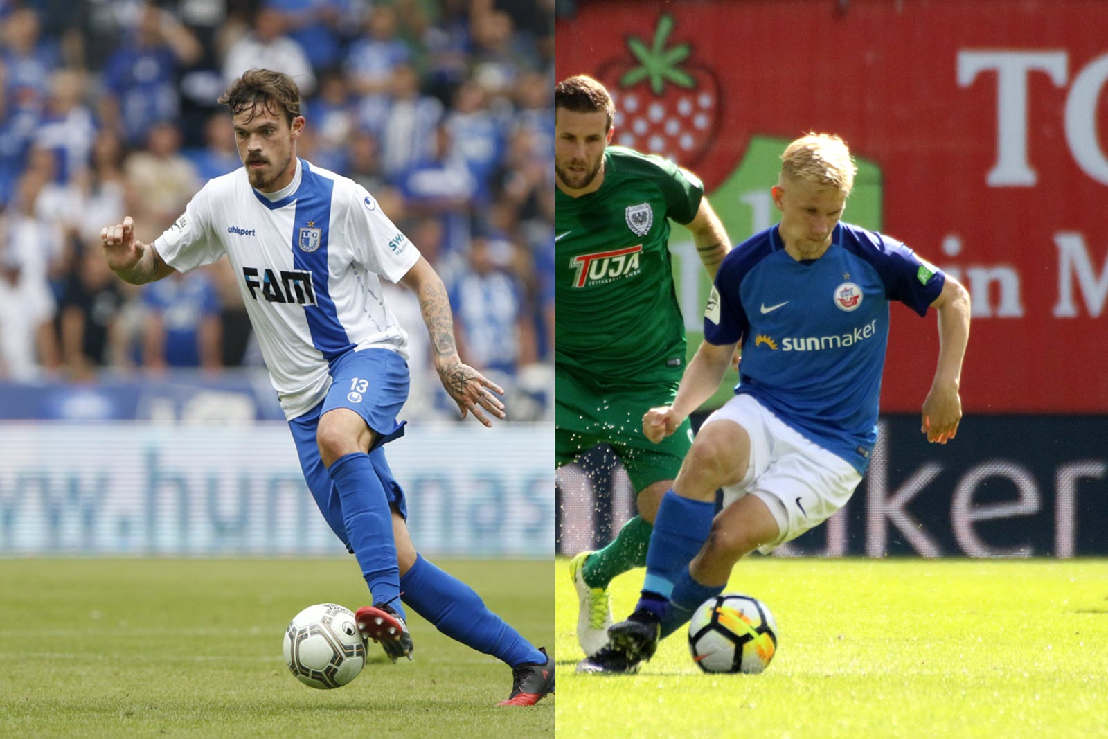 3. Liga Erdmann Magdeburg Henning Rostock Dennis Erdmann (Magdeburg) und Bryan Henning (Hansa Rostock)