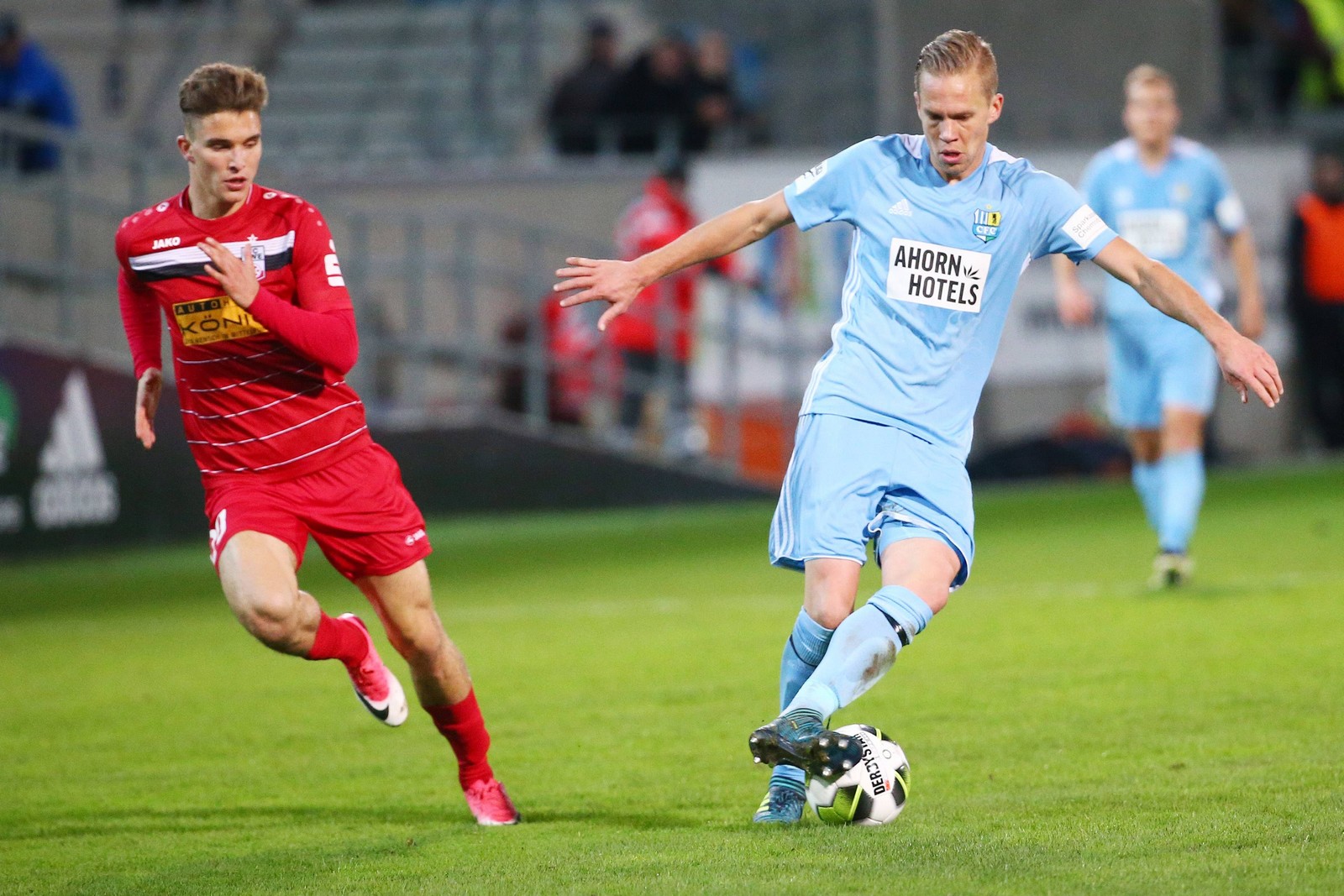 Dennis Grote, Chemnitzer fc, Bastian Kurz, rot-weiß erfurt, 3. liga Bastian Kurz von Rot-Weiß Erfurt gegen Dennis Grote vom Chemnitzer FC
