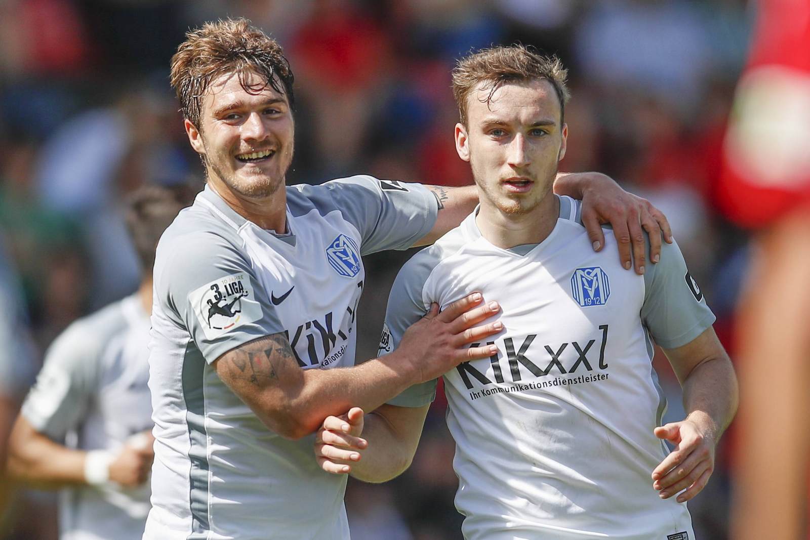 benjamin girth, mike steven bähre, sv meppen, 3. liga Benjamin Girth und Mike-Steven Bähre jubeln