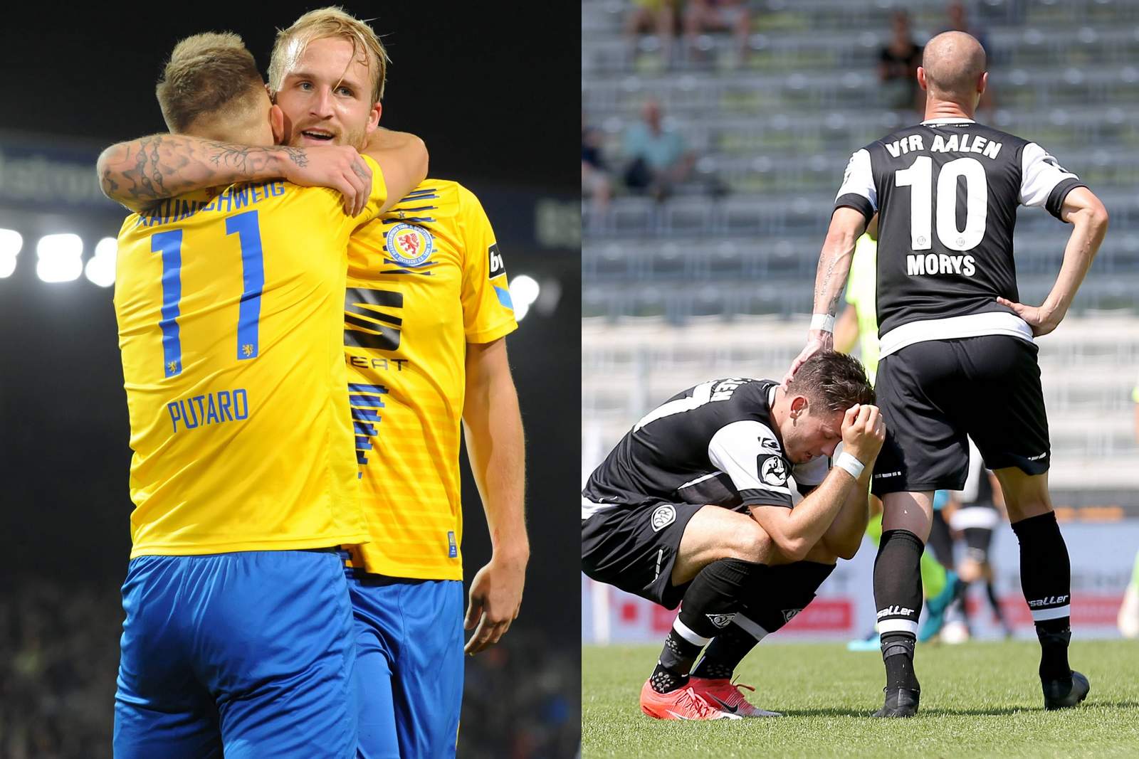 putaro hofmann braunschweig bär morys aalen 3.liga Jubel von Philipp Hofmann und Manuel Janzer und Trauer bei Marcel Bär und Matthias Morys