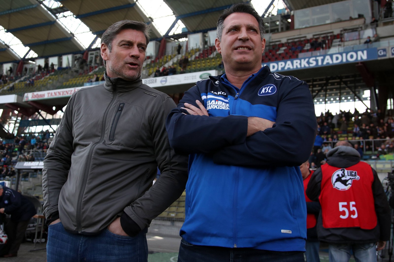 Kreuzer, Schwartz, KSC, 3. Liga Oliver Kreuzer und Alois Schwartz vom Karlsruher SC