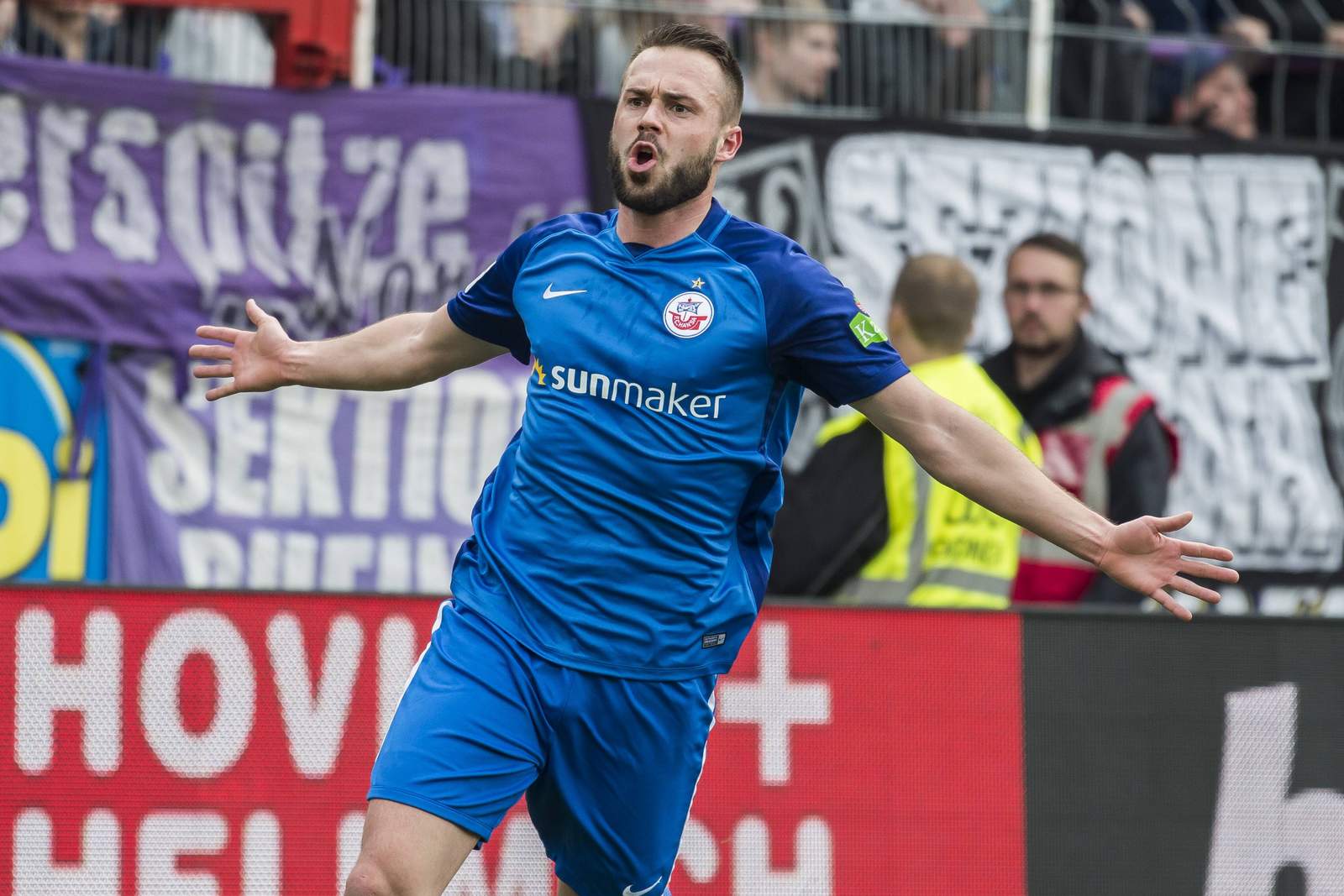 3. liga, hansa rostock, pascal breier Pascal Breier beim Jubel.
