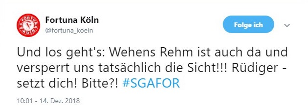 Tweet zu Großaspach gegen Fortuna Köln