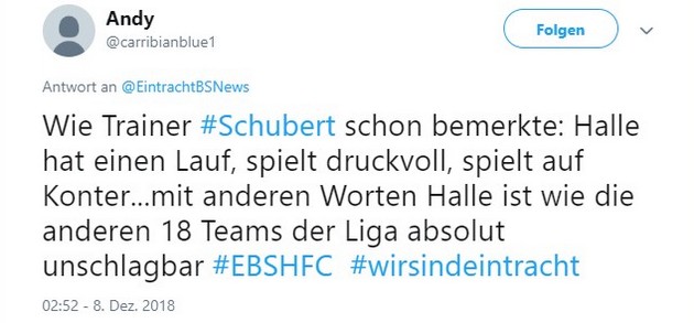 Tweet zu Braunschweig gegen Halle