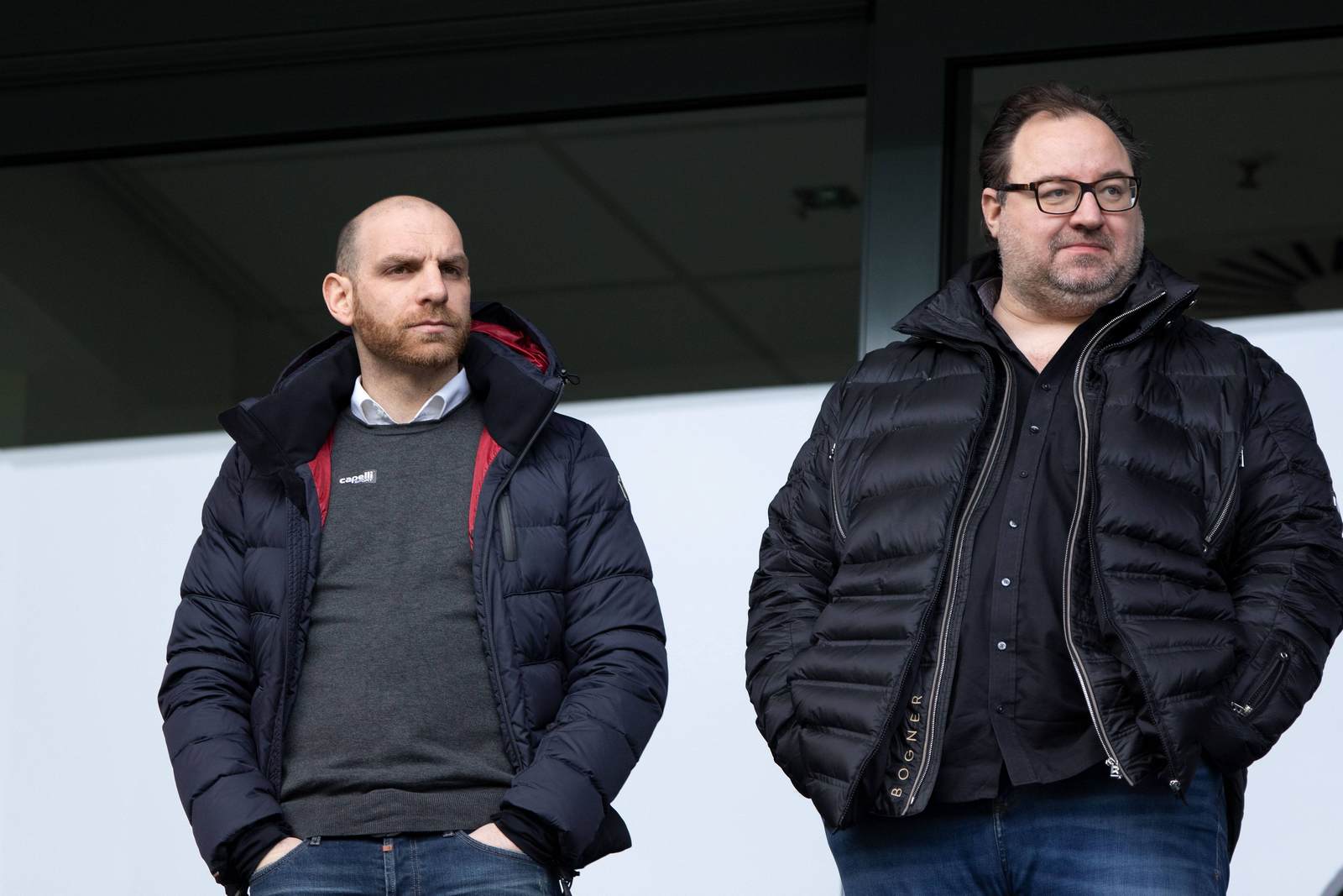Nikolas Weinhart, Mikhail Ponomarev. kfc uerdingen, 3. liga Geschäftsführer Nikolas Weinhart und Präsident Mikhail Ponomarev auf der Tribüne