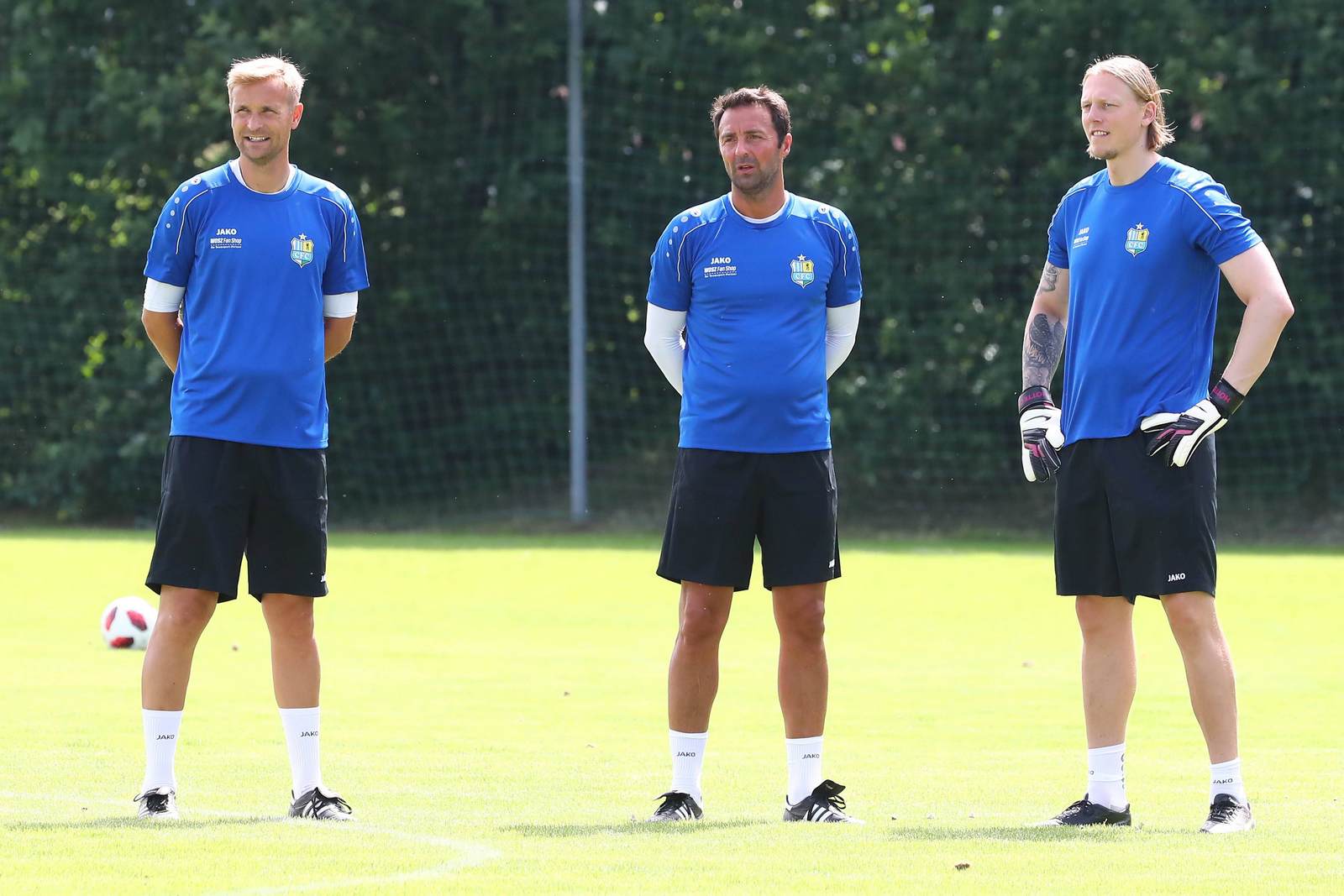 david bergner, sreto ristiv, marcel höttecke, chemnitzer fc, 3. liga David Bergner, Sreto Ristic und Marcel Höttecke im Training