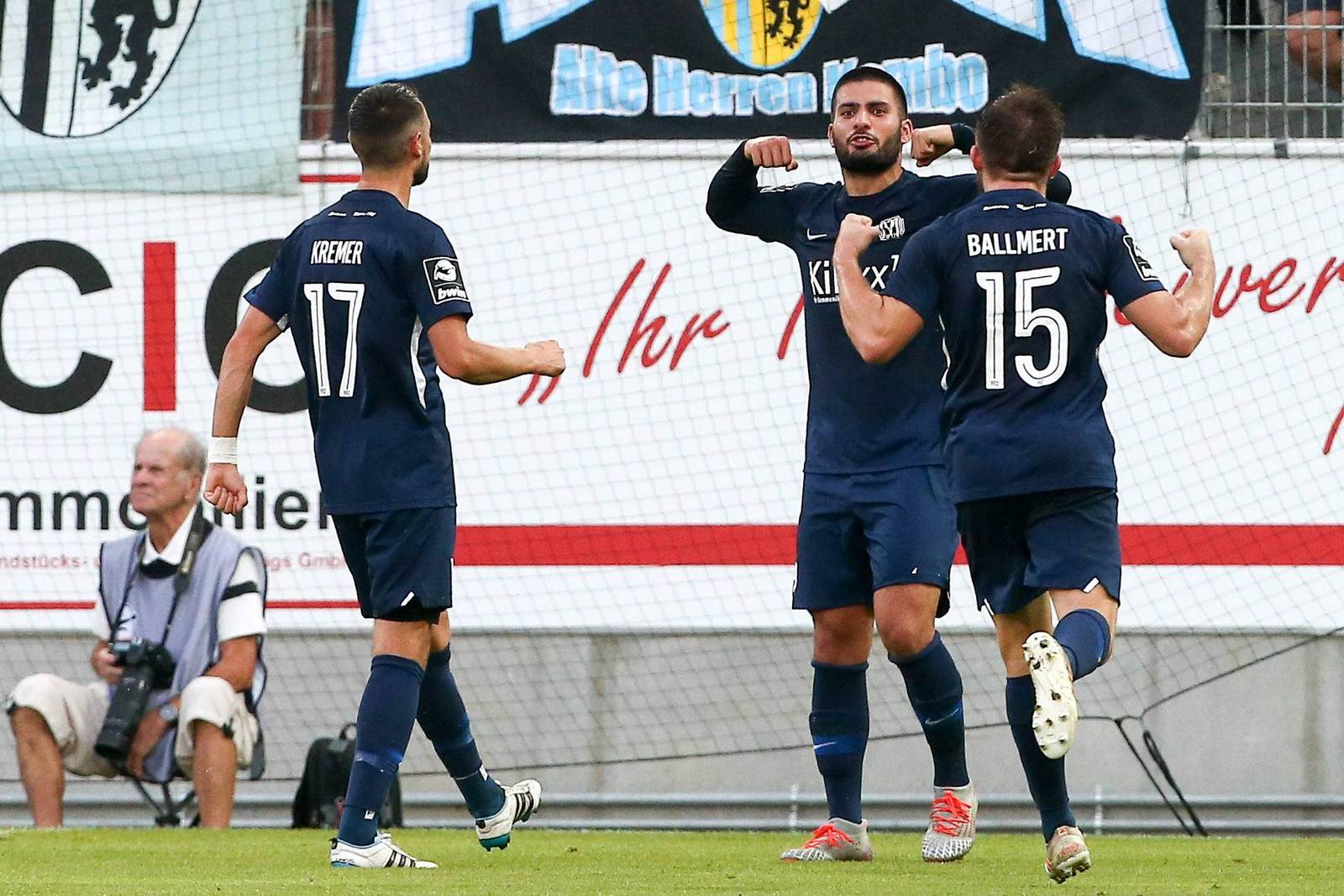 max kremer, deniz undav, markus ballmert, sv meppen, 3. liga Max Kremer, Deniz Undav und Markus Ballmert vom SV Meppen