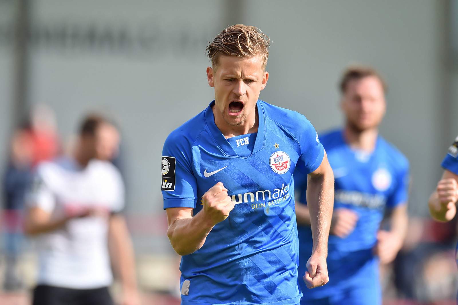 3. liga, hansa rostock, bentley baxter bahn Bentley Baxter Bahn bejubelt seinen Treffer gegen Verl.